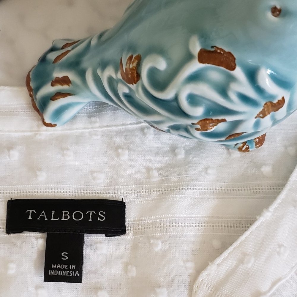 TALBOTS WHITE DOTTED 3/4 SLEEVE TOP - SMALL - Picture 13 of 14